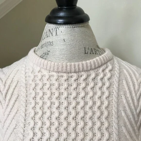 NWT Demylee Feline Sweater Womens Small Cream Buttermilk Crew Neck Fisherman NEW